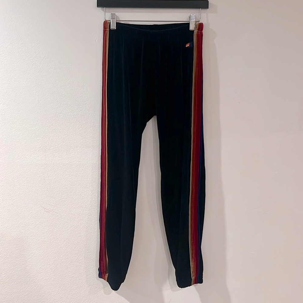 Aviator Nation Classic Velvet Sweat Pants in Navy Stripe - Picture 2 of 7